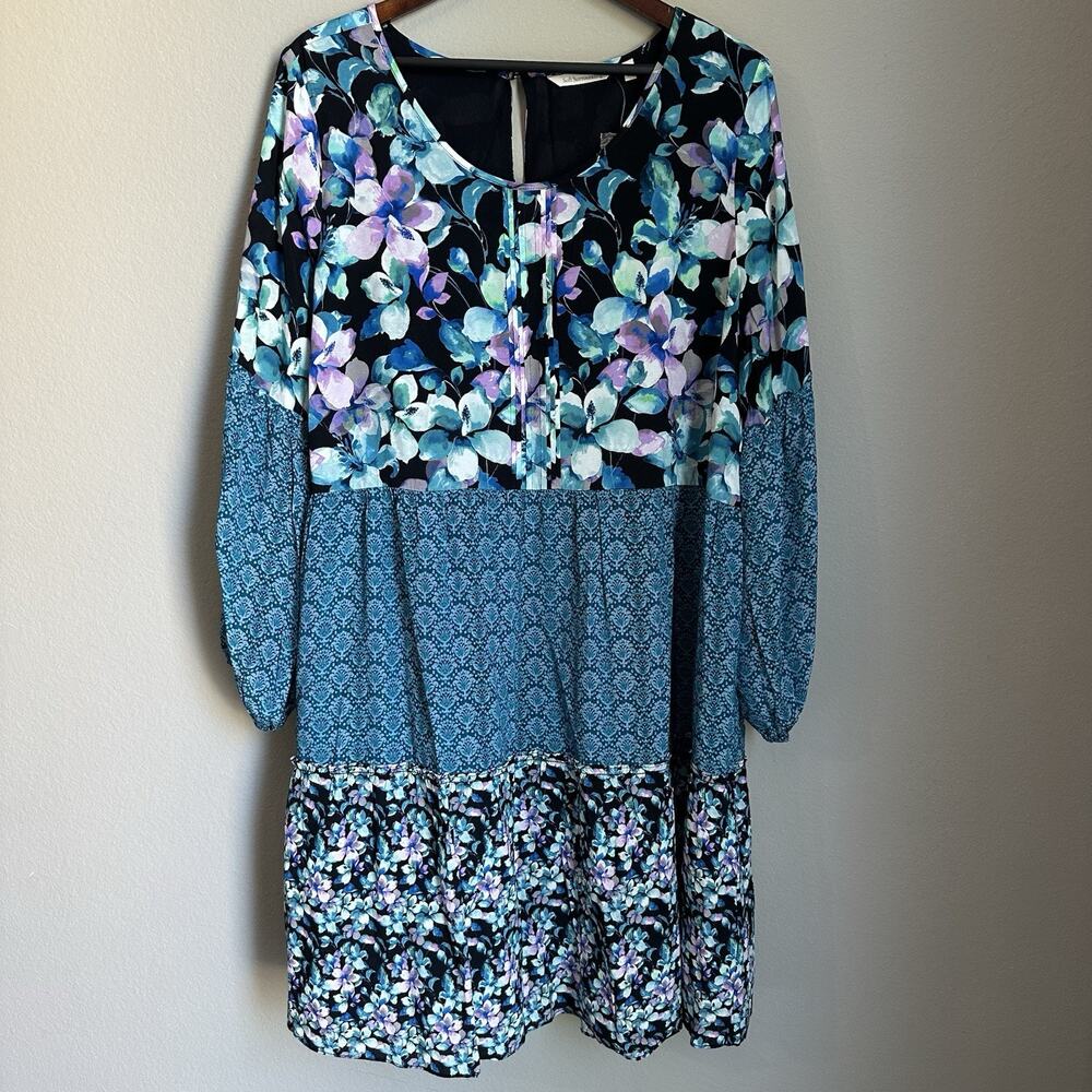 Women's Soft Surroundings Dress Midnight Bloom Floral Crinkle Gauze Size XL